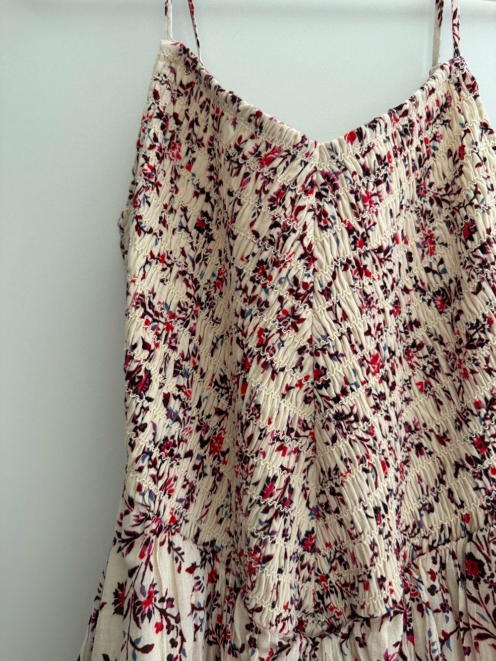 American Eagle Women’s Cream Floral Smocked Mini Dress